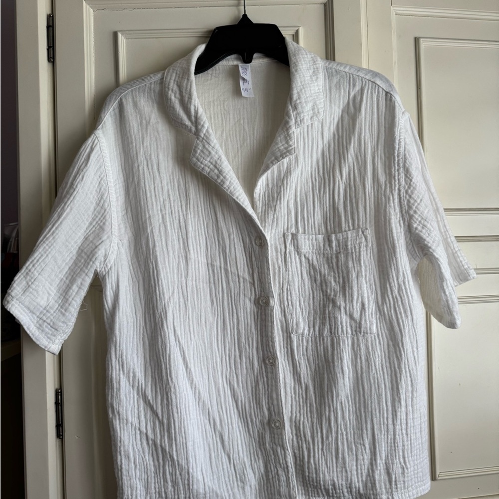 stars above White Textured Button-Up Shirt